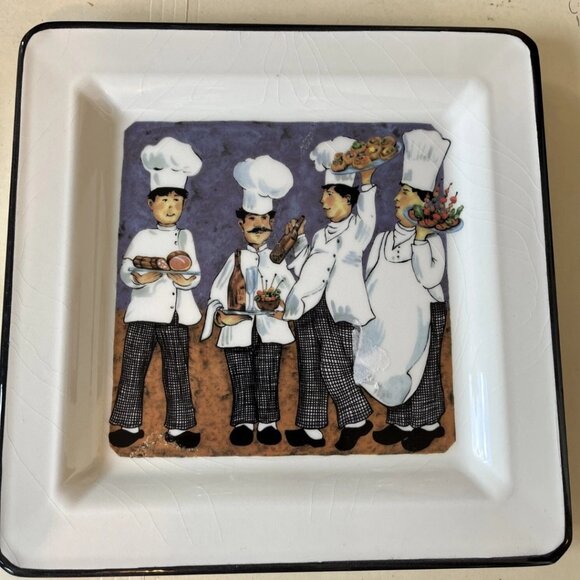 Brunelli Other - Brunelli Italy PURPLE Chef 10.25″ Square Ceramic Plate Pattern Vintage Italian